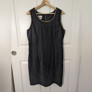 Black suede dress, leopard print trim, Nina Piccalino, 12